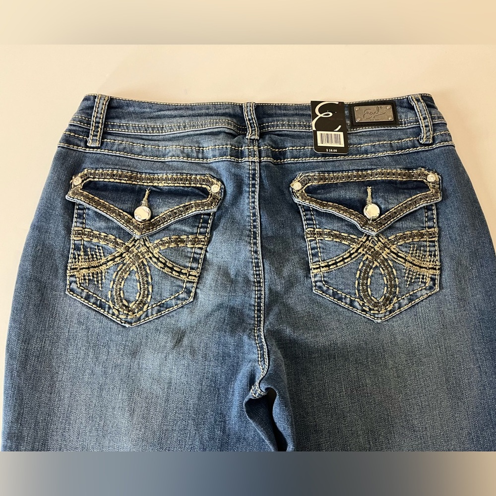 Earl Jeans Slim Bootcut Rhinestone Embellished Flap Pocket Jeans Size 10 NWT - Picture 4 of 7